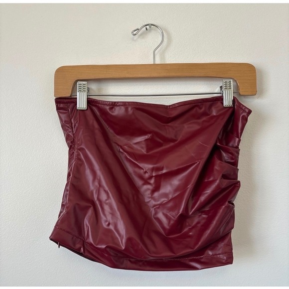 PU Faux Leather Strapless Tube Crop Top – Deep Red – Small – NWT - Picture 3 of 5